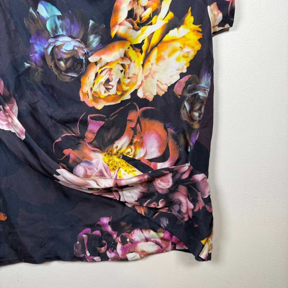 MaxMara Silk Blouse Floral Drape Neck Spring Womens Size M Office Quiet Luxury - Picture 4 of 7